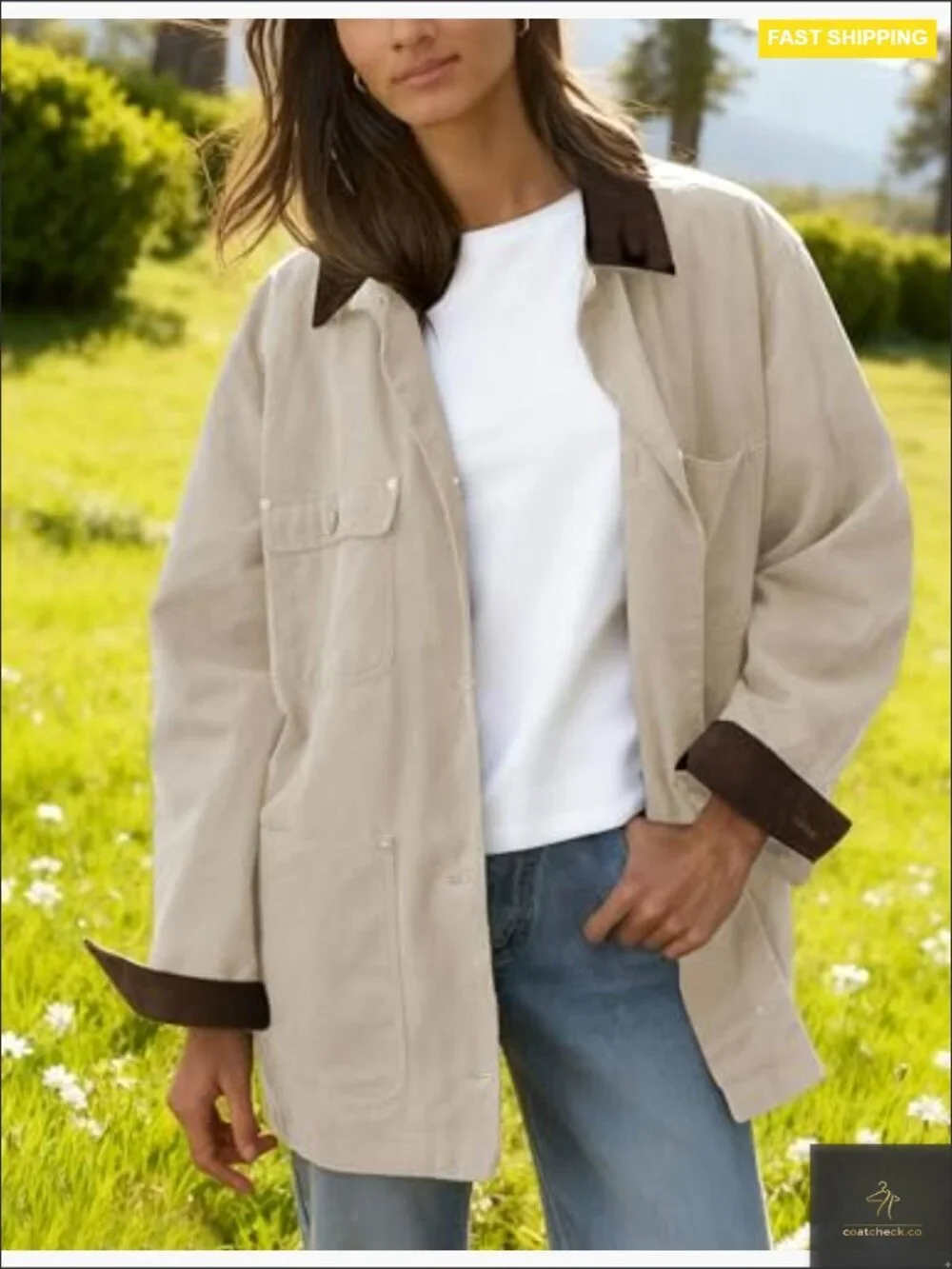 Oversized Utility Jacket Vintage Workwear Corduroy Collar Classic Relaxed Fit - Picture 4 of 7